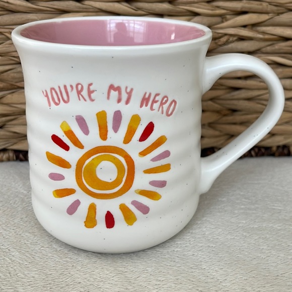 Source Unknown Other - Stoneware Mug You’re My Hero Mug 16 ounce Mug White pink Yellow